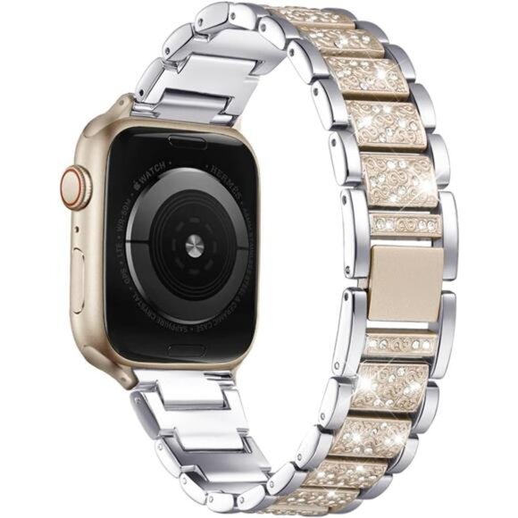 NEW Gold/Silver Rhinestone Aple Watch Band main image 5